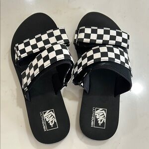 Vans Black and White Checkerboard Cayucas Slide Sandals sz9